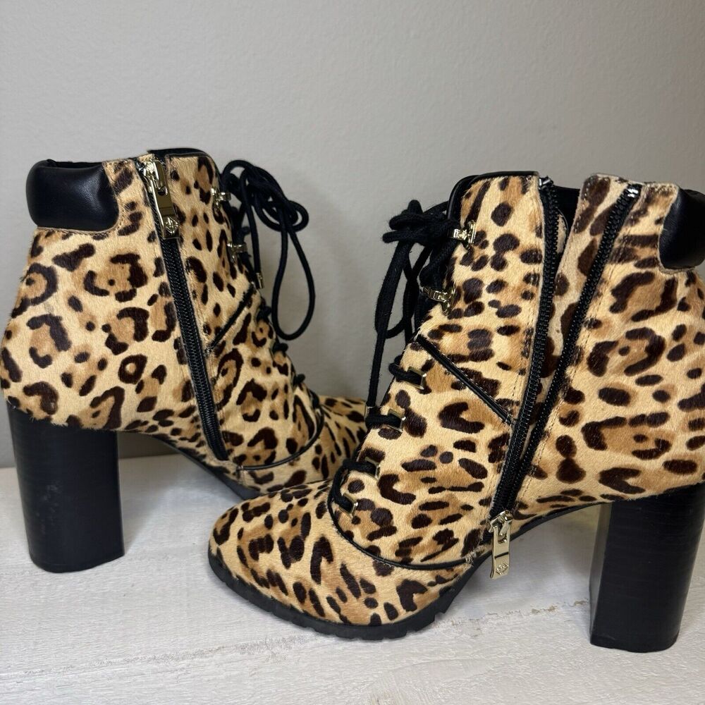 Antonio Melani Gorgg Leopard Print Calf Hair Booties Women’s 7.5 Lace Up Boots - Picture 6 of 9